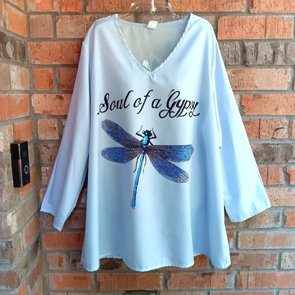 J. C Fashion Womens Top Blouse Long Sleeves Blue Dragonfly Print Size 2XL - Picture 8 of 9